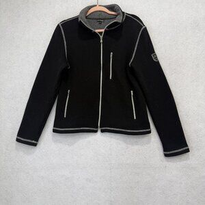 M Miller Jacket Womens Large Black Wool Knit Zip Front Contrast Trim USA